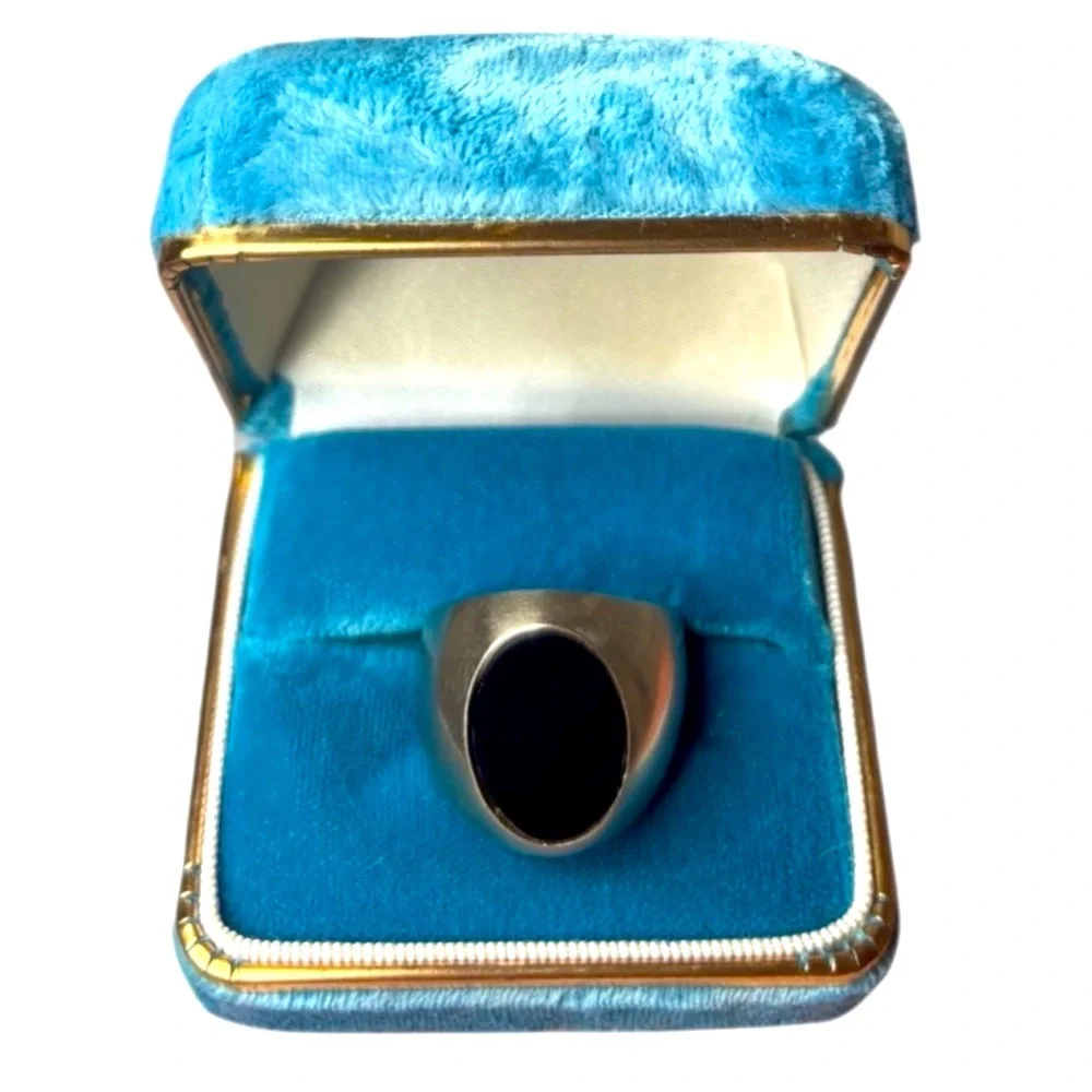 Vintage Mens Ring Mexican Silver Genuine Black Onyx Luxury Handcrafted Chunky